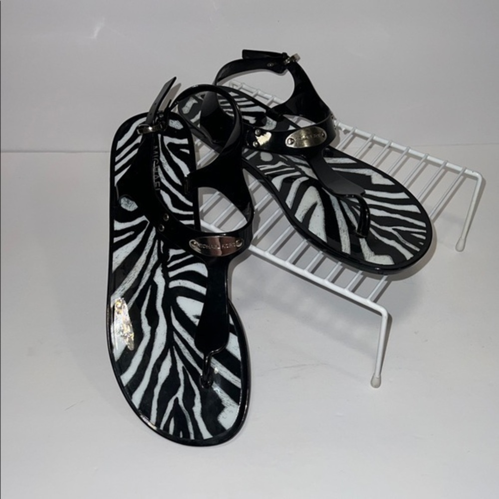 Michael Kors Zebra Jelly Sandals, Black & White, Women 10